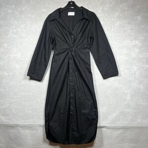 Modern Citizen Dress Small Black Taylor Midi Button Front Twist Cotton V Neck